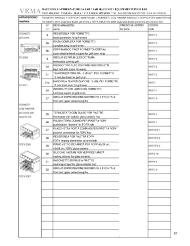 Pièces détachées VEMA FO 2069 Annee 2009 