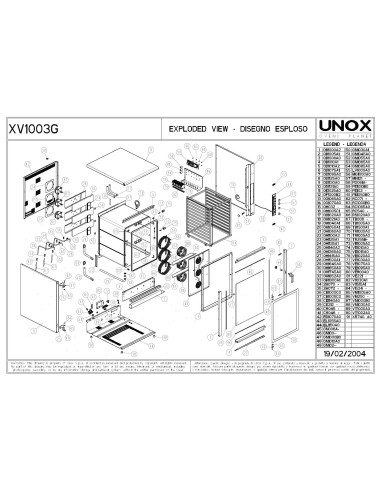 Pièces détachées UNOX XV1003G Annee 2004 - UNOX XV1003G - Annee 2004 - Unox