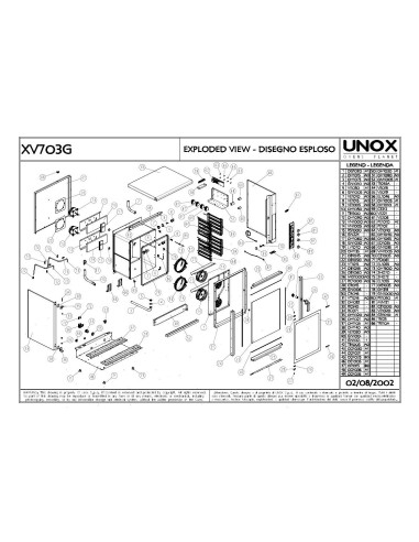 Pièces détachées UNOX XV703G Annee 2002 - UNOX XV703G - Annee 2002 - Unox