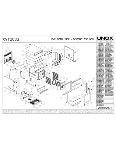 Pièces détachées UNOX XVT203G Annee 2004 - UNOX XVT203G - Annee 2004 - Unox