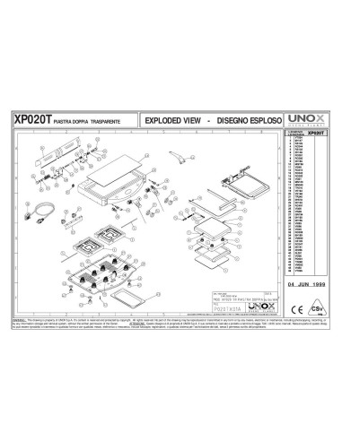 Pièces détachées UNOX XP020T Annee 1999 - UNOX XP020T - Annee 1999 - Unox