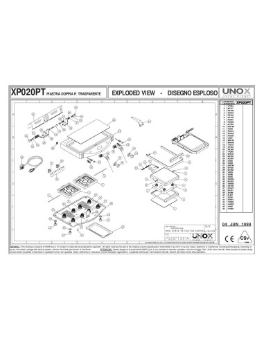 Pièces détachées UNOX XP020PT Annee 1999 - UNOX XP020PT - Annee 1999 - Unox