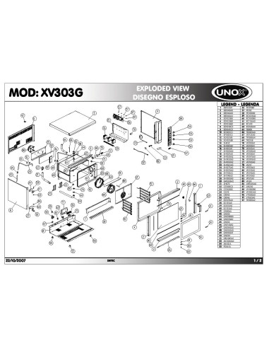 Pièces détachées UNOX XV303G Annee 2007 - UNOX XV303G - Annee 2007 - Unox