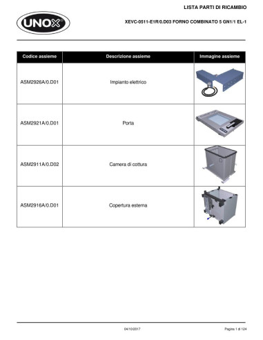 Pièces détachées UNOX XEVC-0511-E1R-0.D03 Annee 2017 - UNOX XEVC-0511-E1R-0.D03 - Annee 2017 - Unox