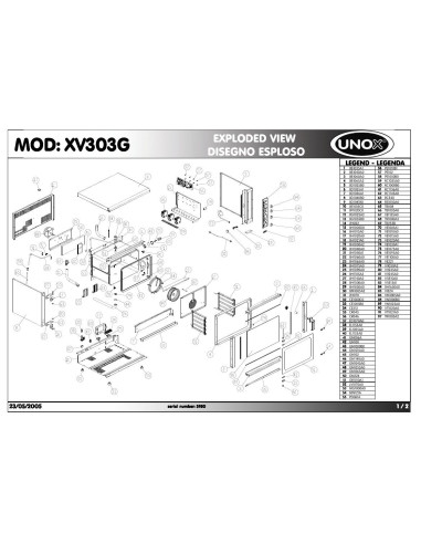 Pièces détachées UNOX XV303G Annee 2005 - UNOX XV303G - Annee 2005 - Unox