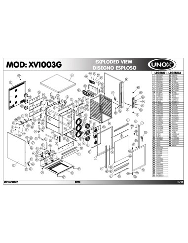 Pièces détachées UNOX XV1003G Annee 2007 - UNOX XV1003G - Annee 2007 - Unox