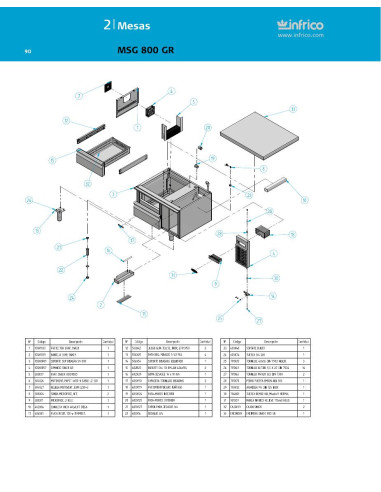 Pièces détachées INFRICO MSG-800-GR Annee 2011 