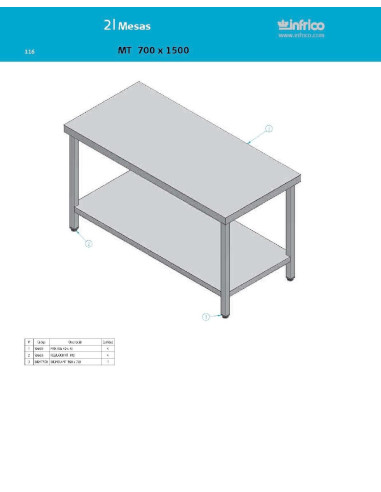 Pièces détachées INFRICO MT-700X1500 Annee 2007 