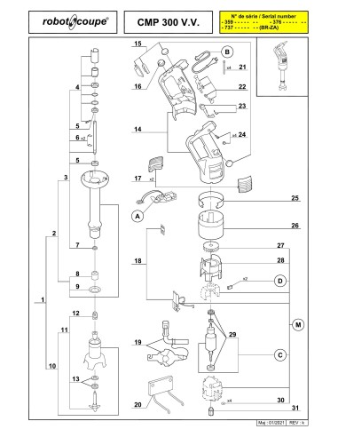 Pièces détachées pour Mixers plongeants CMP 300 V.V. - Robot Coupe 