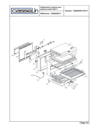 Pièces détachées pour Salamandre à quartz avec plafond mobile GN1/1 - Référence CSQAGN11 - Casselin 