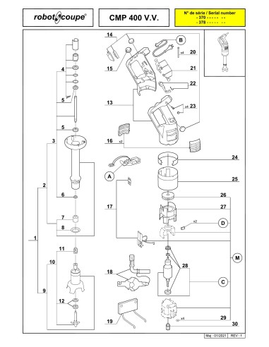 Pièces détachées pour Mixers plongeants CMP 400 V.V. - Robot Coupe 