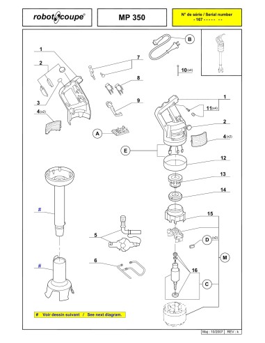 Pièces détachées pour Mixers plongeants MP 350 - Robot Coupe 