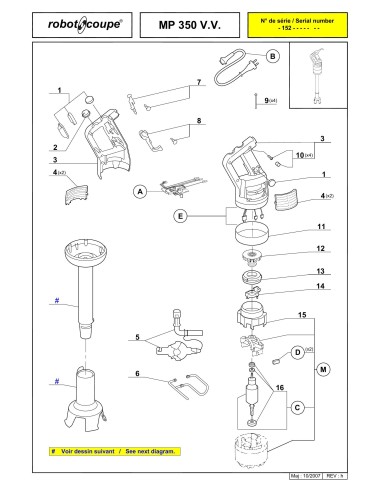 Pièces détachées pour Mixers plongeants MP 350 V.V. - Robot Coupe 