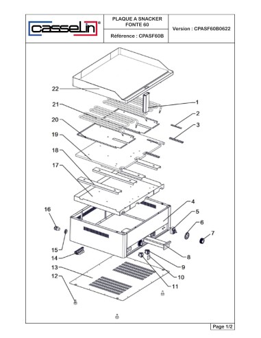 Pièces détachées pour Plaque à snacker Fonte 60 - Référence CPASF60B - Casselin 