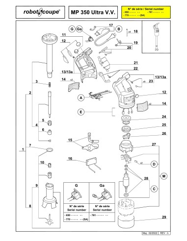 Pièces détachées pour Mixers plongeants MP350 ULTRA V.V. C - Robot Coupe 