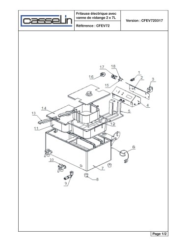 Pièces détachées pour Friteuse électrique avec vanne de vidange 2 x 7 litres - Référence CFEV72 - Casselin 