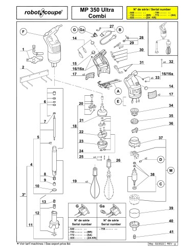 Pièces détachées pour Mixers plongeants MP350 COMBI ULTRA C - Robot Coupe 