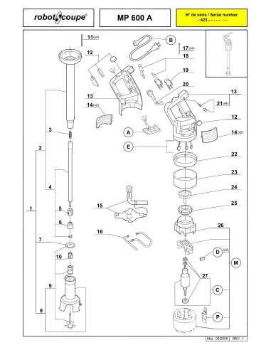 Pièces détachées pour Mixers plongeants MP 600 A - Robot Coupe 