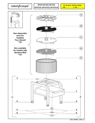 Pièces détachées pour Eplucheuses / Essoreuses Accessoires EP 5 / EP 10 / EP 15 Version "A" - Robot Coupe 