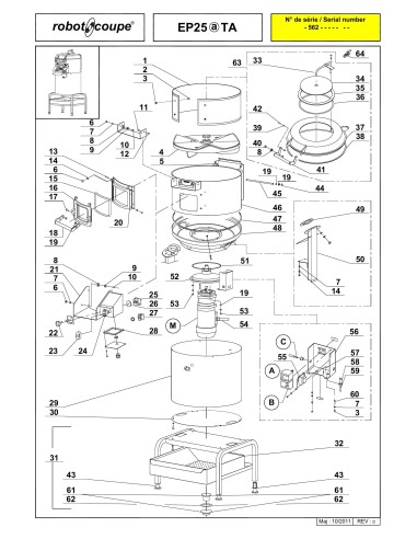 Pièces détachées pour Eplucheuses / Essoreuses EP 25 A Tour Abrasif - Robot Coupe 