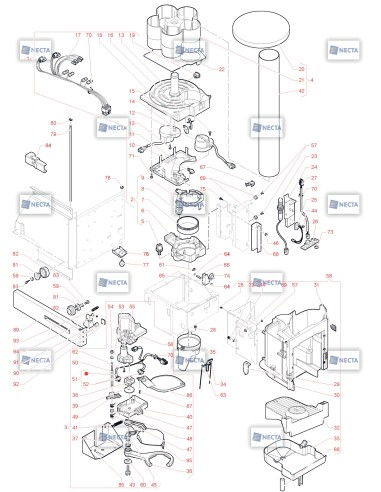 Pièces détachées Maestro Espresso - 230V 50Hz - 1er distributeur de gobelets Ø71 et zone de distribution - 6 - C5645X00 - Necta 