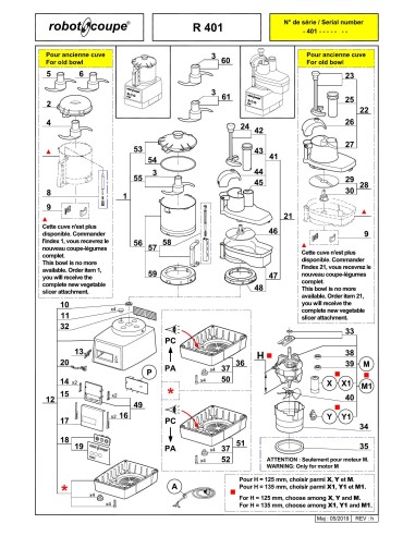 Pièces détachées pour Combinés R 401 - Robot Coupe 