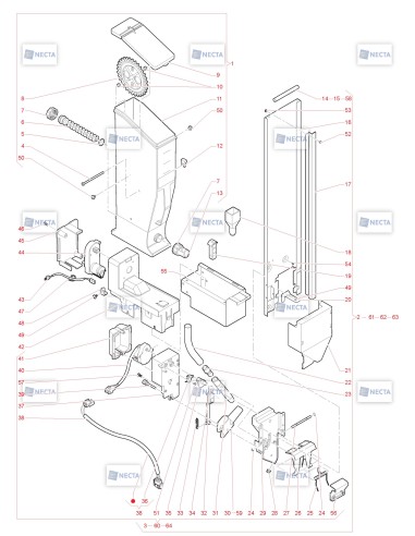 Pièces détachées Opera Espresso -Instant - 220V 50/60Hz - Distributeur de sucre et palettes - 9 - C4215X02 - Necta 