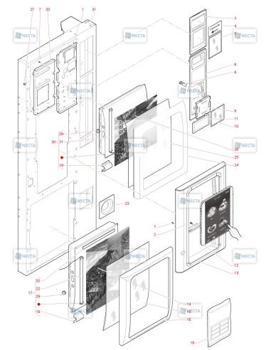 Pièces détachées Concerto Touch Multicup - 230V 50Hz - Porte, côté extérieur - 1 - C5725X00 - Necta 