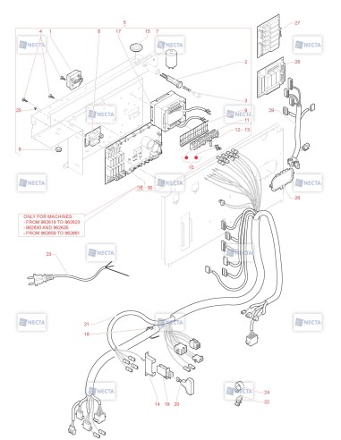 Pièces détachées Concerto - 230V 50/60Hz - Panneau électrique - 4 - C3705X02 - Necta 