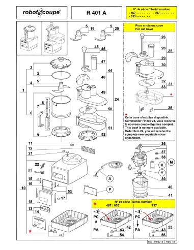 Pièces détachées pour Combinés R 401 A - Robot Coupe 