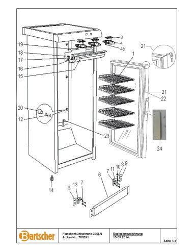 Pièces détachées pour Armoire à boissons 350L marque Bartsher 