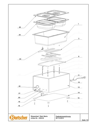 Pièces détachées pour Bain Marie 212-150 marque Bartsher 