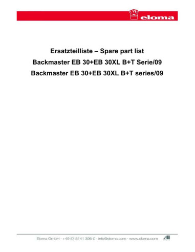 Pièces détachées ELOMA Backmaster-EB-30-B (200905-) Annee 200905- - ELOMA Backmaster-EB-30-B (200905-) - Annee 200905- - Eloma