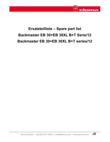 Pièces détachées ELOMA Backmaster-EB-30-B (201806-) Annee 201806- - ELOMA Backmaster-EB-30-B (201806-) - Annee 201806- - Eloma