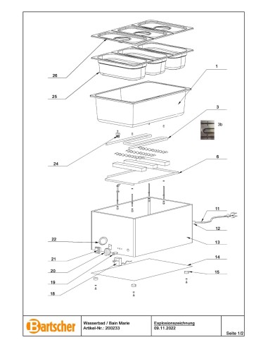 Pièces détachées pour Bain Marie 313-150 marque Bartsher 