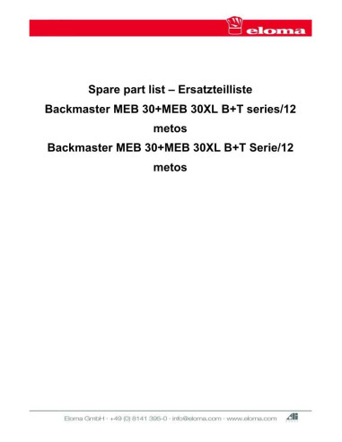 Pièces détachées ELOMA Backmaster-MEB-30-B (201806-) Annee 201806- - ELOMA Backmaster-MEB-30-B (201806-) - Annee 201806- - Eloma