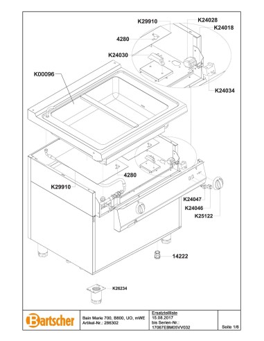 Pièces détachées pour Bain Marie 700, L800, SO, aAE marque Bartsher 