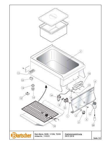 Pièces détachées pour Bain-marie 650, B400, 1/1GN, TGOK marque Bartsher 