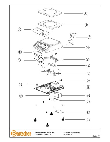 Pièces détachées pour Balance cuisine, 15kg, 2g marque Bartsher 