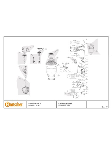 Pièces détachées pour Batteur-mélangeur planétaire 0,75kg/5LAS marque Bartsher 