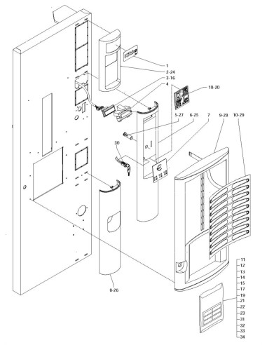 Pièces détachées Kikko - Espresso - Instant - 220 Volt - 50 Hz - Porte, côté extérieur - 1 - C184X01 - Necta 