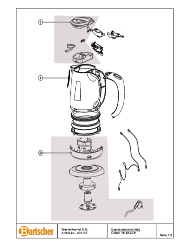 Pièces détachées pour Bouilloire 0,8L marque Bartsher 