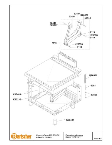 Pièces détachées pour Braisière basculante 700 G51LEK marque Bartsher 