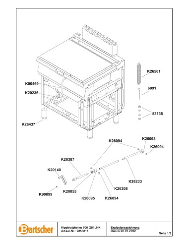 Pièces détachées pour Braisière basculante 700 G51LHK marque Bartsher 