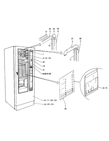 Pièces détachées Spazio - Espresso - Instant - 220 Volt - 50/60 Hz - Porte - Côté extérieur - 1 - C088X4 - Necta 