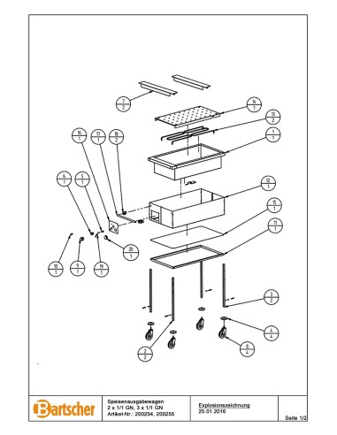 Pièces détachées pour Chariot bain-marie, 2 x 1/1 GN, tr. marque Bartsher 