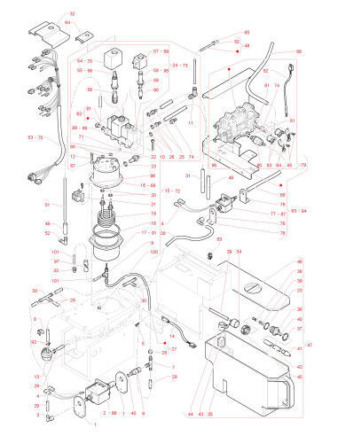 Pièces détachées Koro - Espresso - Instant - 220V 50/60Hz - Circuit hydraulique chaudière 300 cc.(alimentation par réservoir) - 