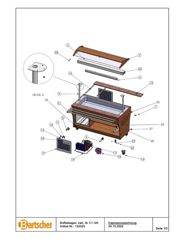 Pièces détachées pour Chariot buffet, froid, 3x1/1 GN marque Bartsher 