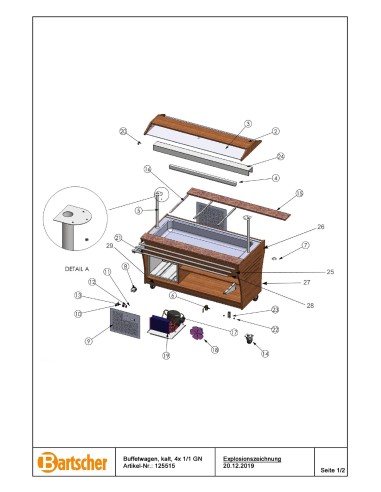 Pièces détachées pour Chariot buffet, froid, 4x1/1 GN marque Bartsher 