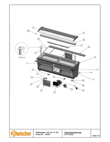 Pièces détachées pour Chariot buffet, froid, 6x 1/1 GN marque Bartsher 